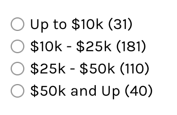Range List facet example output.