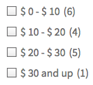 A Range List facet with a checkboxes UI type.